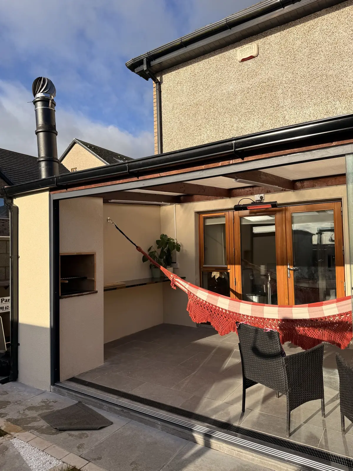 Inside the outdoor room, built-in BBQ