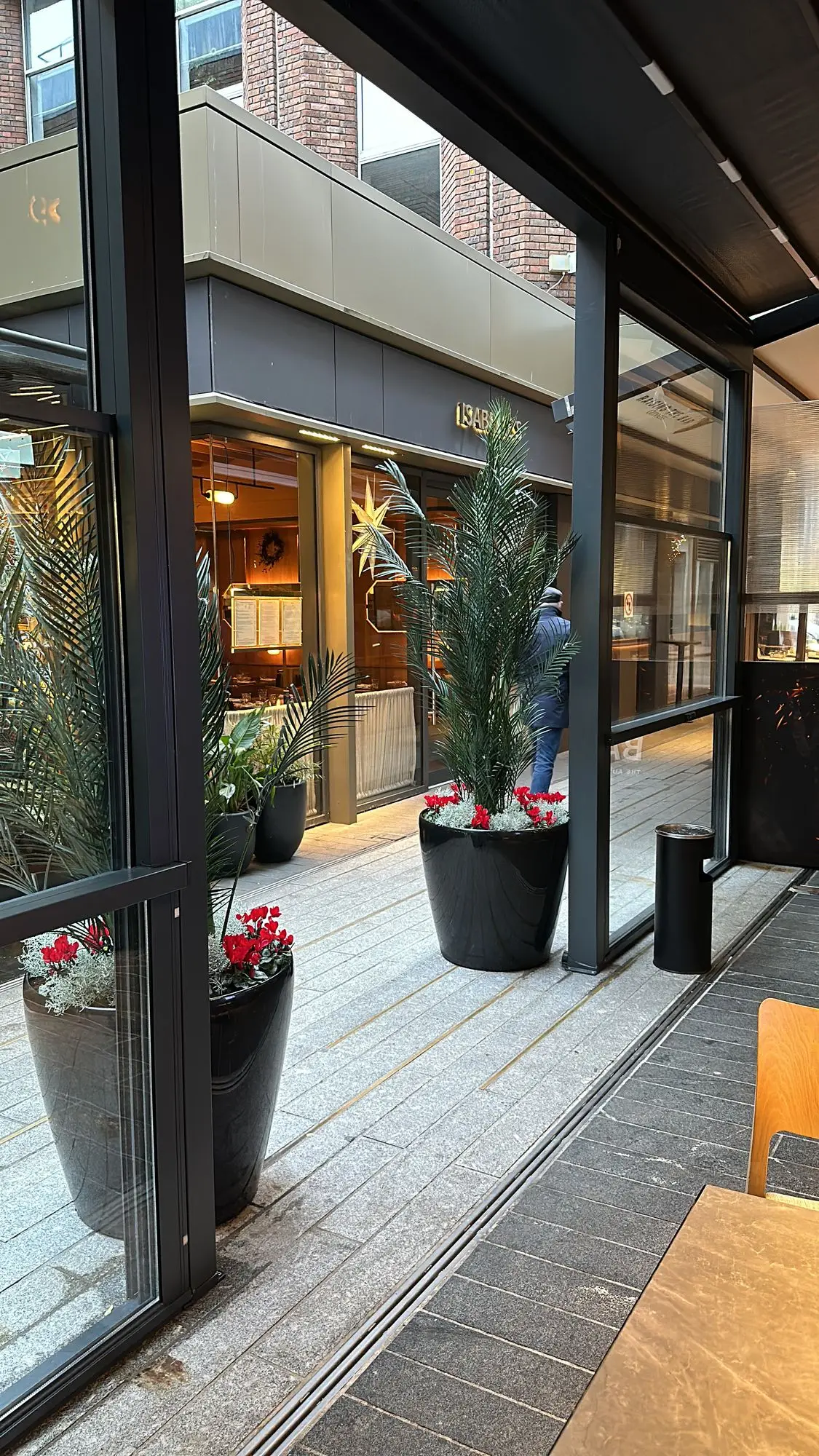 Glazed terrace entrance with planters