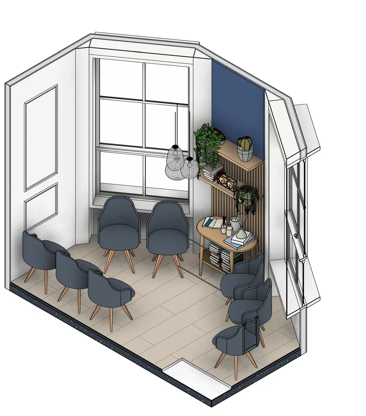 3D isometric of waiting room