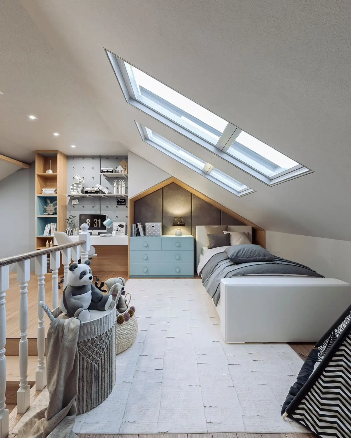 Design image: bed nook under the rooflights