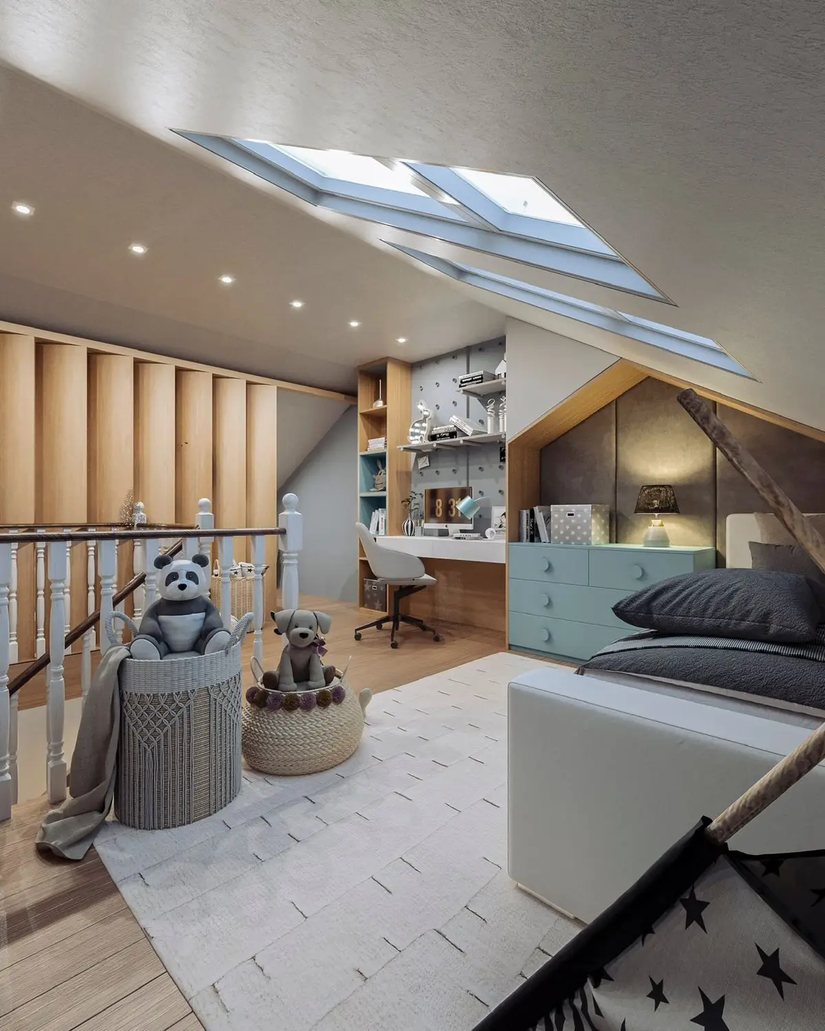 Attic design: kids room under rooflights