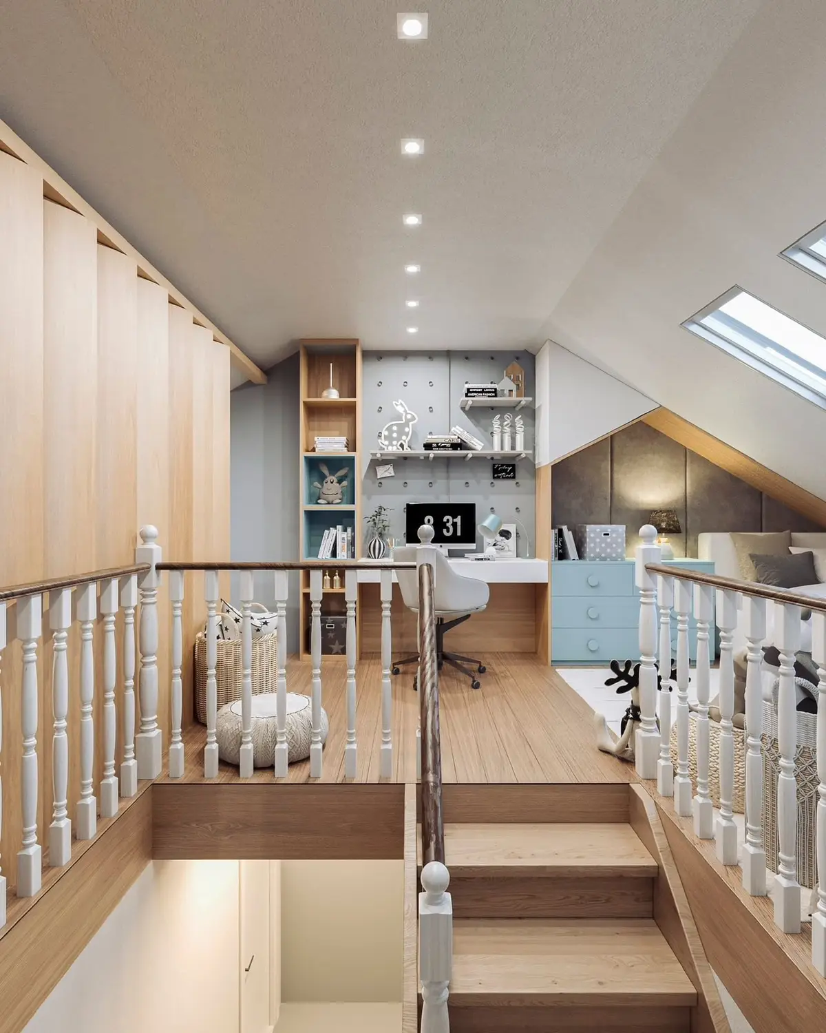 Design image: attic kids room with stair and desk