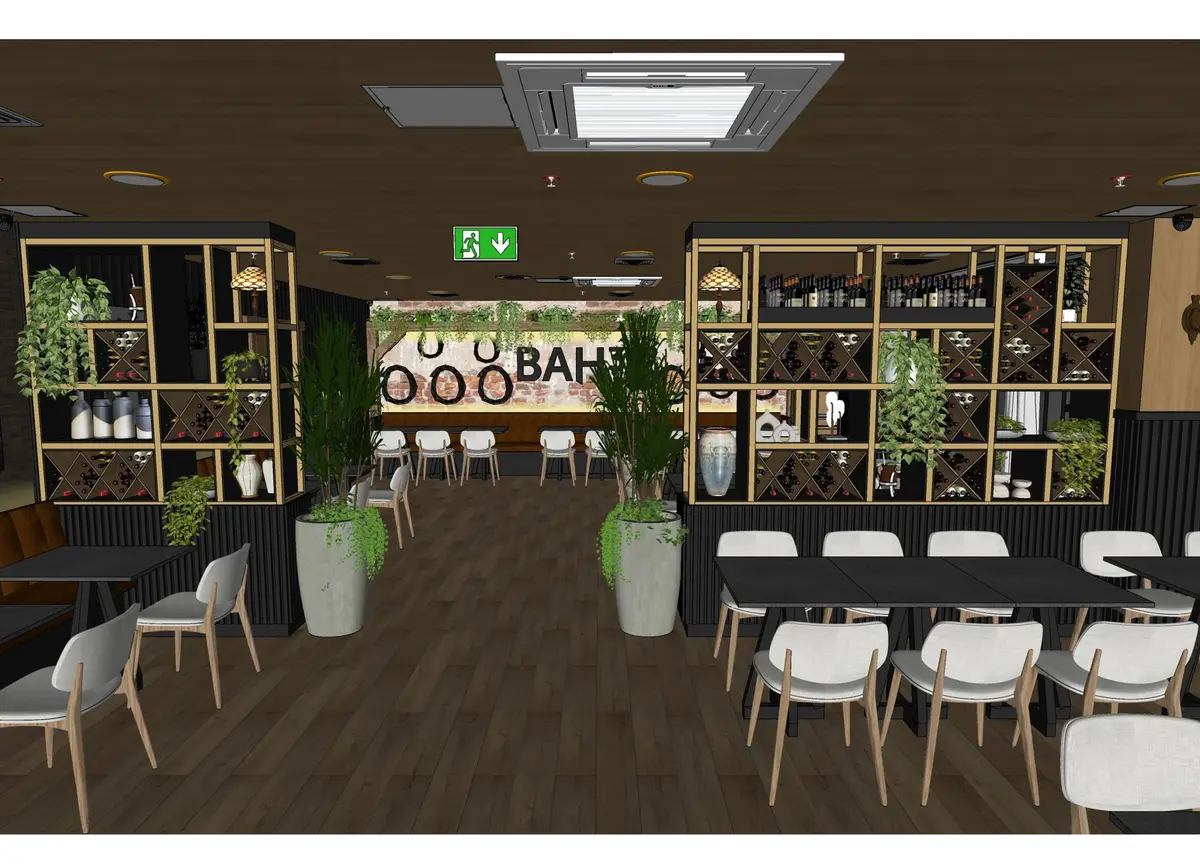 MF 3D design: wine shelving and the brick sign wall