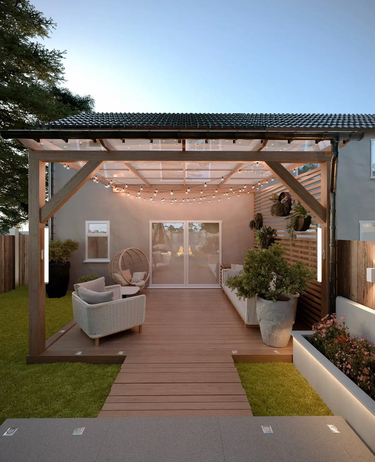 Garden design: pergola with wall planters