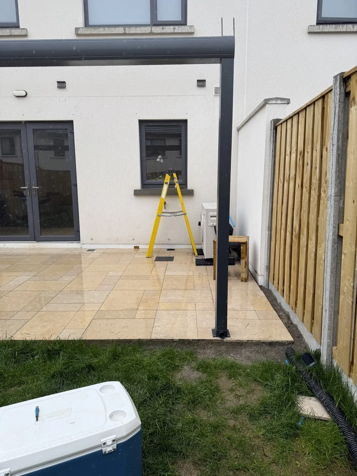 Rear patio beside the lawn with a pergola post, Duleek