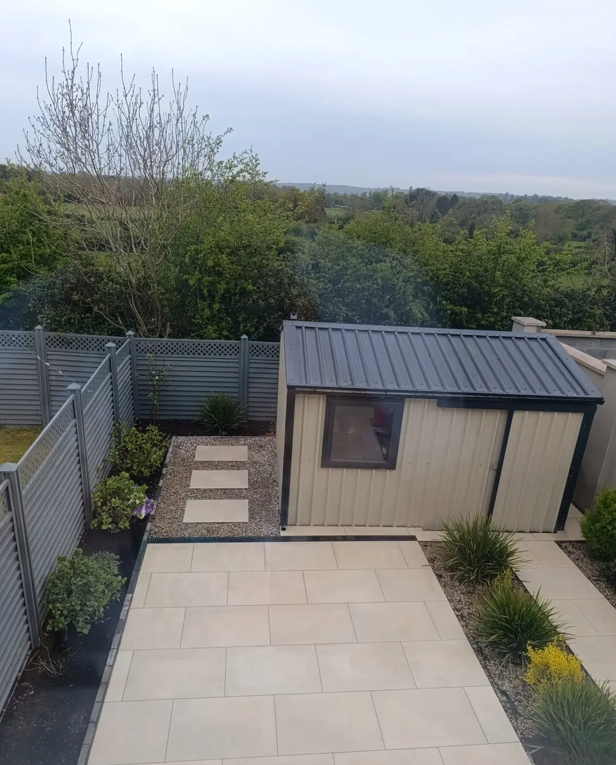 Porcelain patio, paths and a garden store