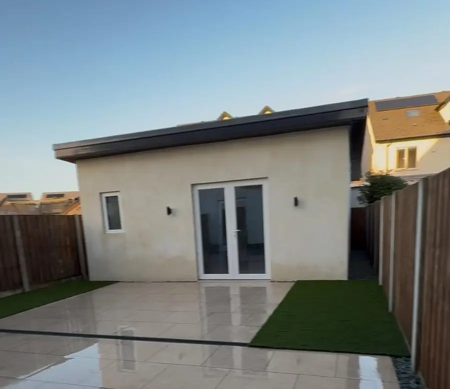 Rendered garden room at sunset