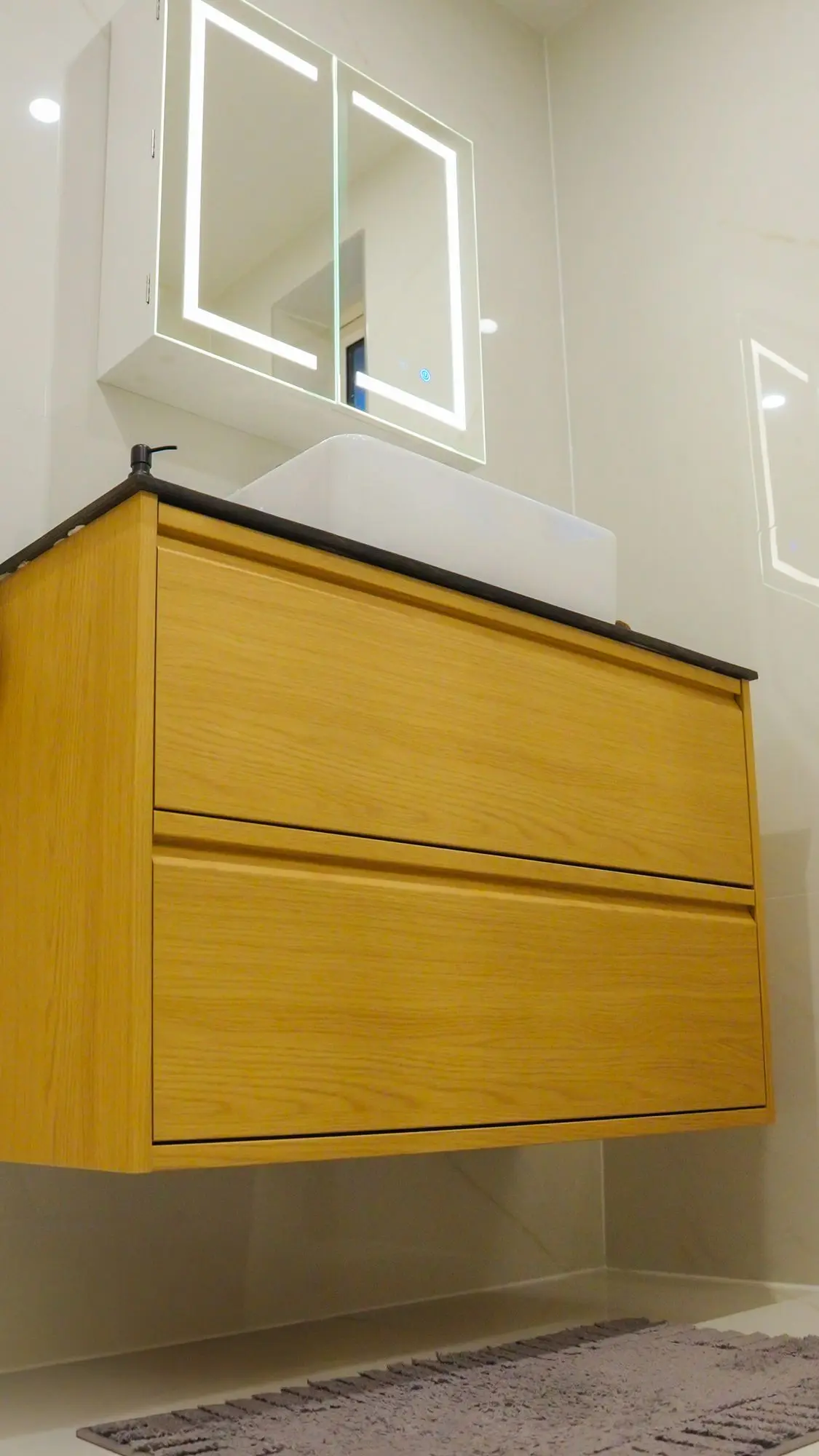 Wall hung vanity in a new bathroom