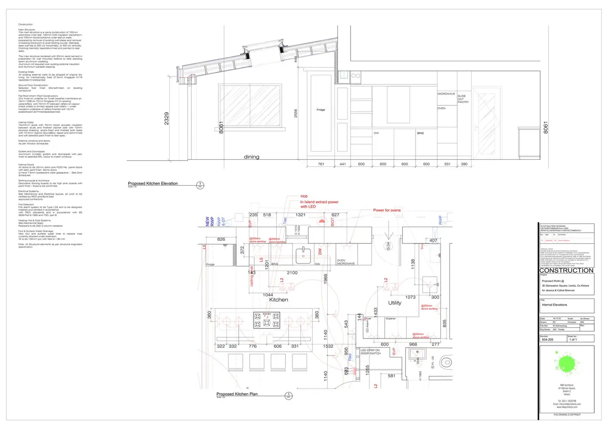 Kitchen plan and elevation drawing, Leixlip