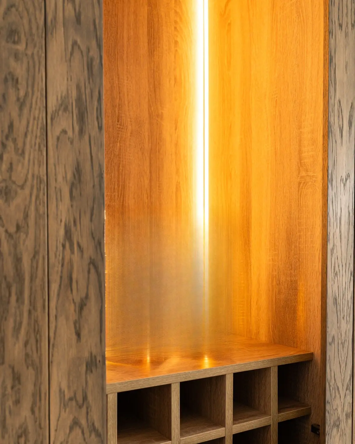 Backlit oak display niche
