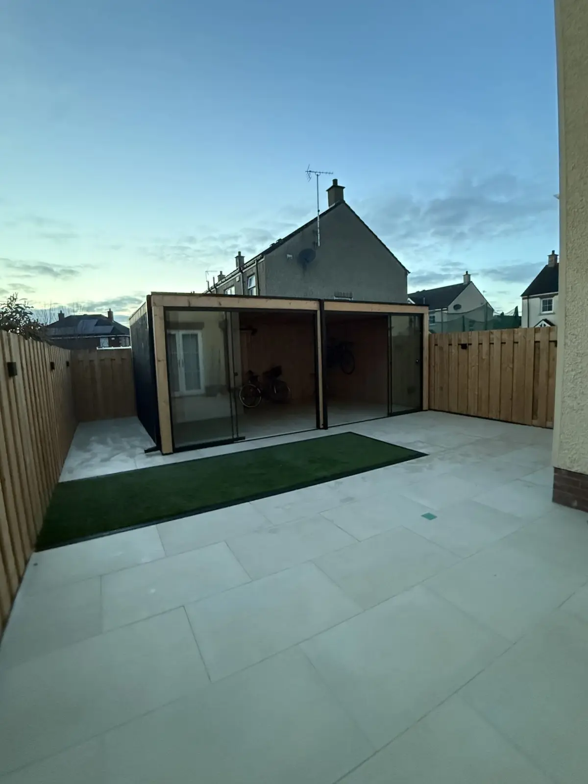 Finished patio, lawn strip and garden building, Blackrock, Co. Louth