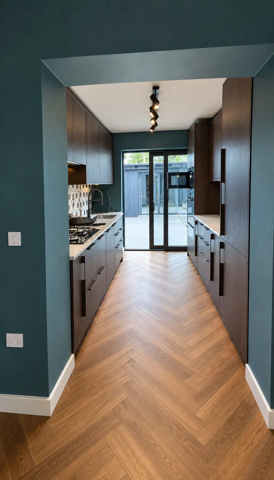 Galley kitchen in dark oak, Drumcondra