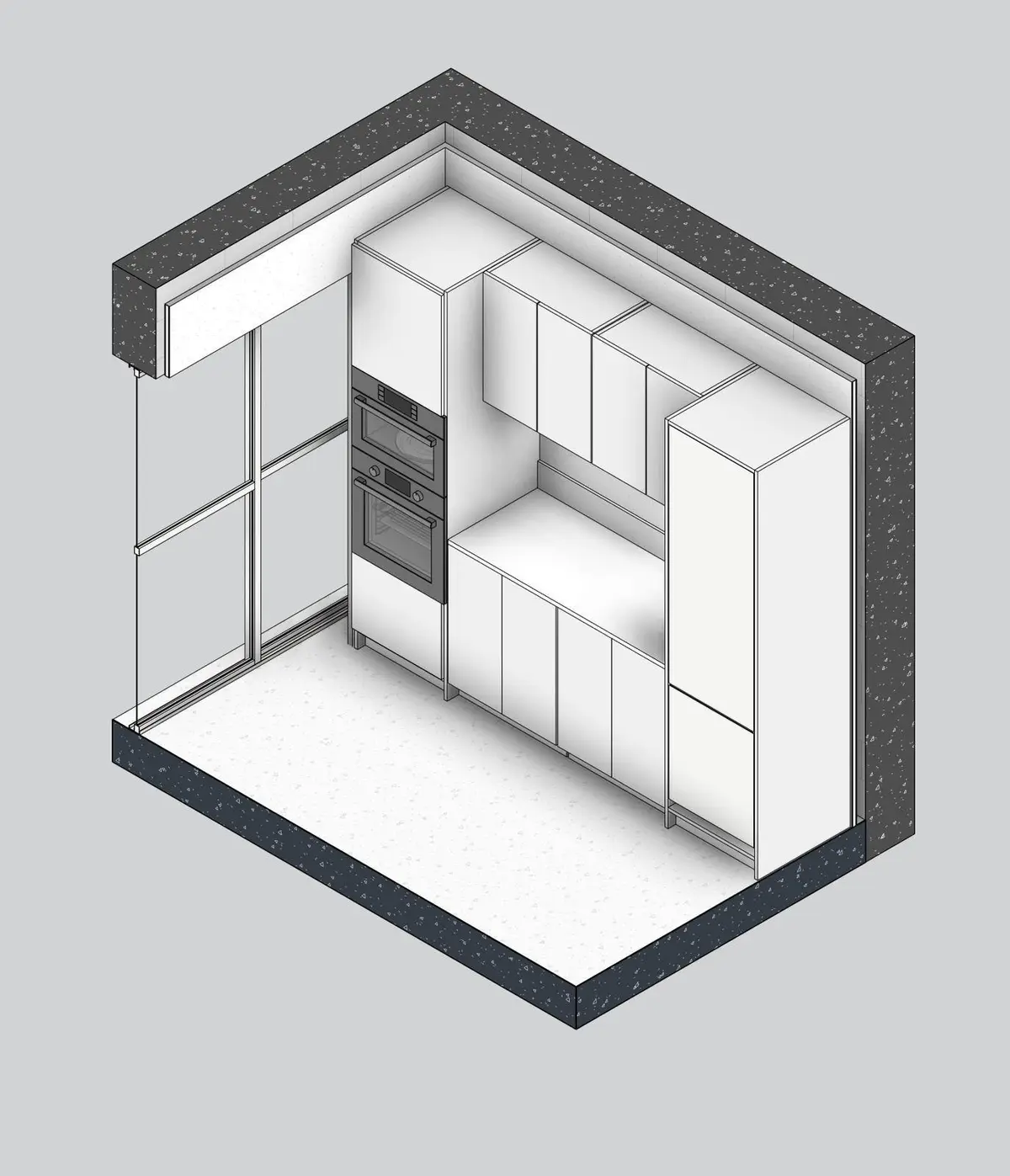 Kitchen design view: tall units and ovens
