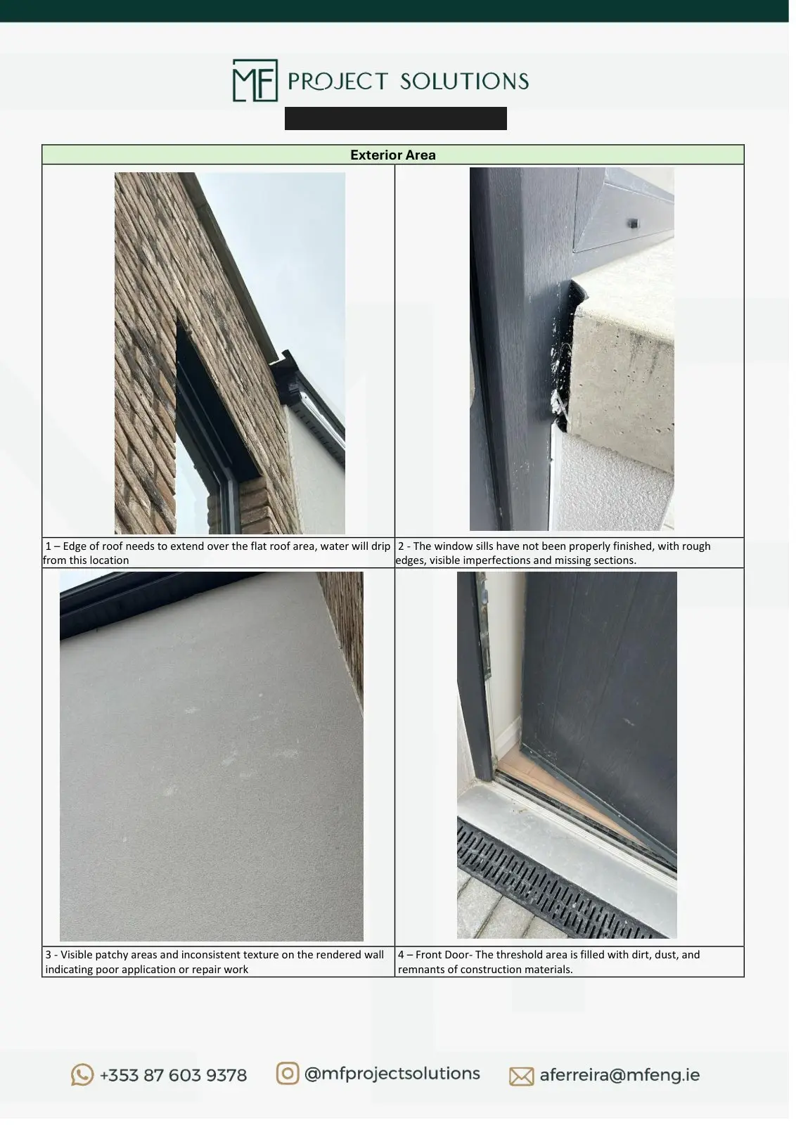 Snag report, page 2 (client details removed)