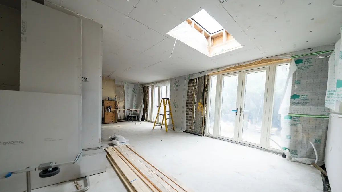 Extension shell with rooflight and French doors