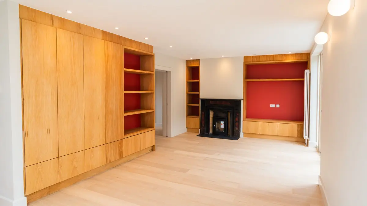 Full-height oak joinery around the fireplace, Phibsborough