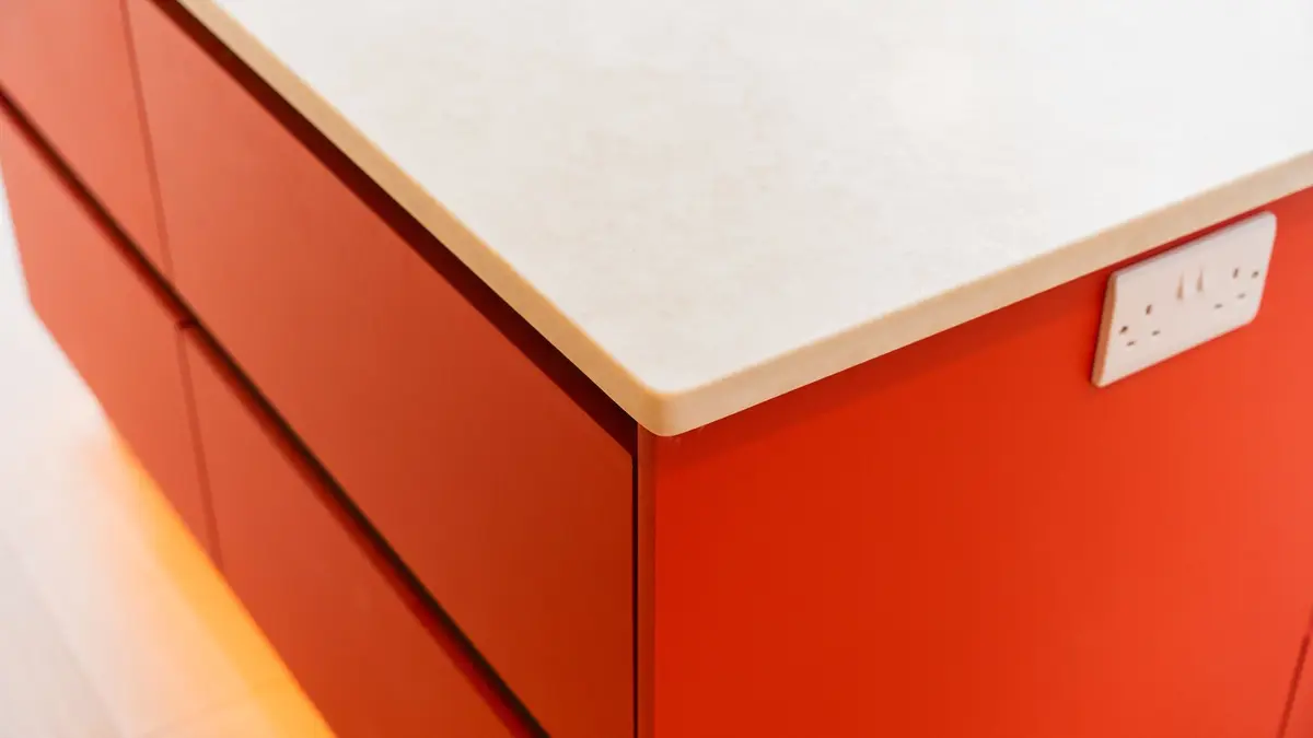 Island edge detail with LED plinth