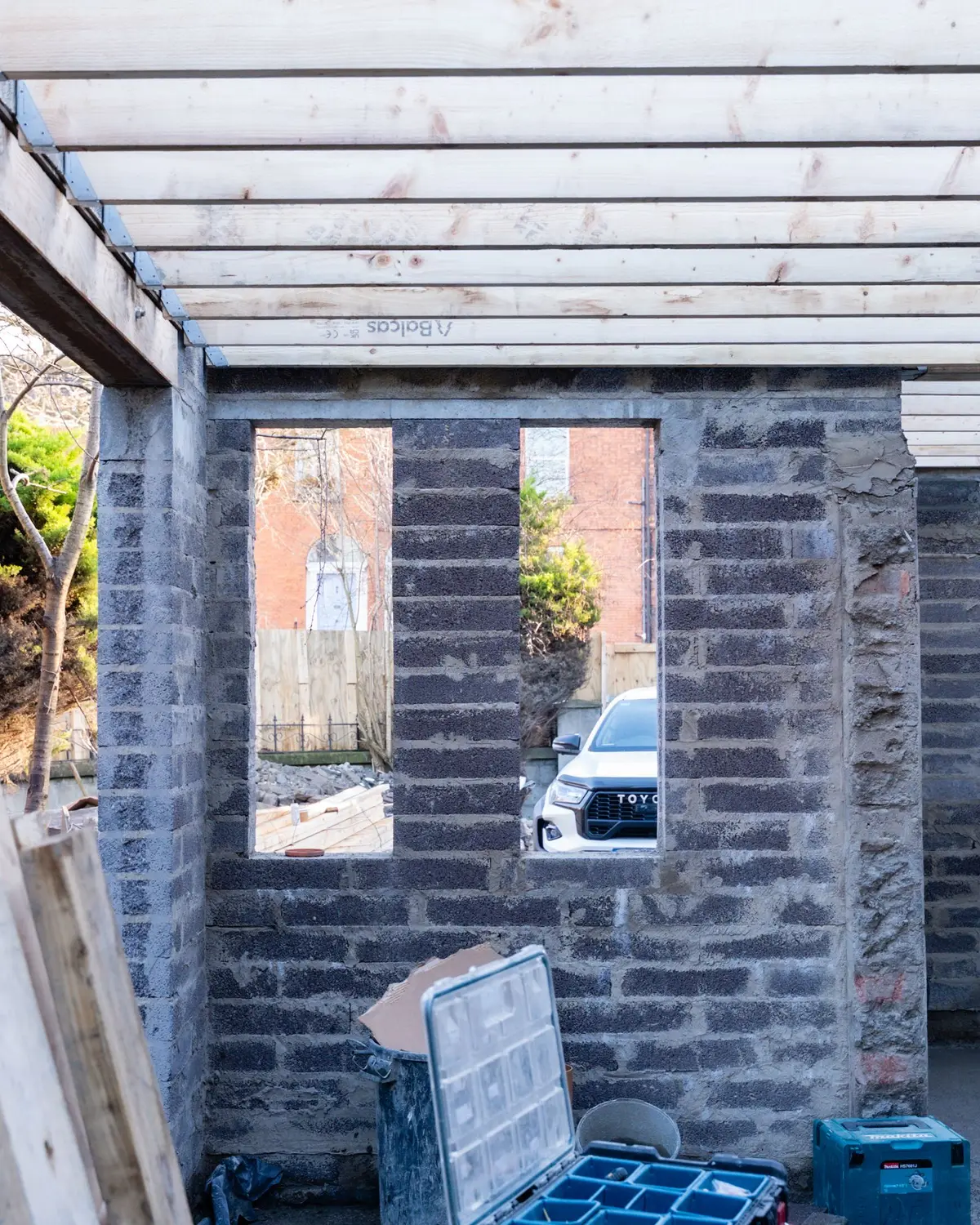 New blockwork shell with window openings