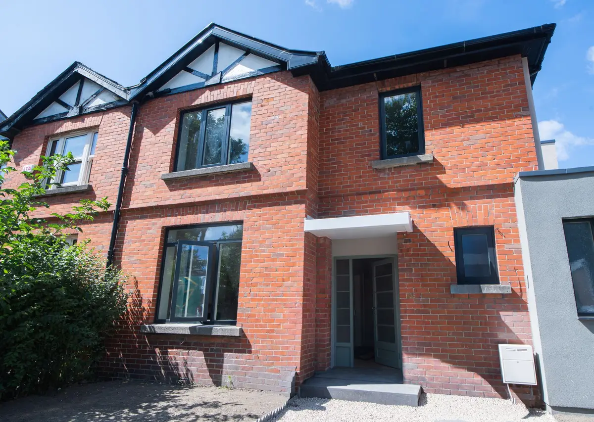 The renovated red brick front, closer view