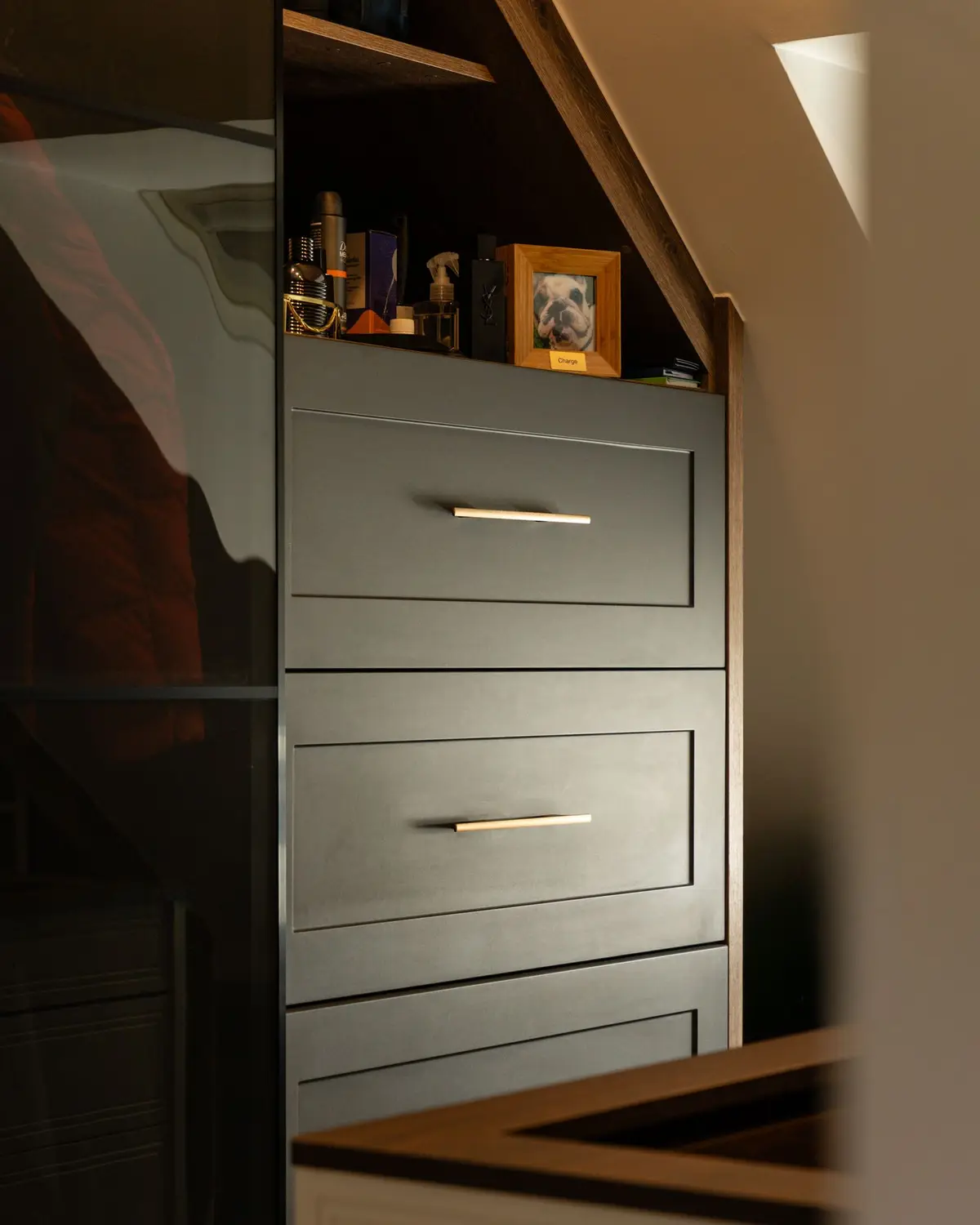 Built-in drawers and display shelving