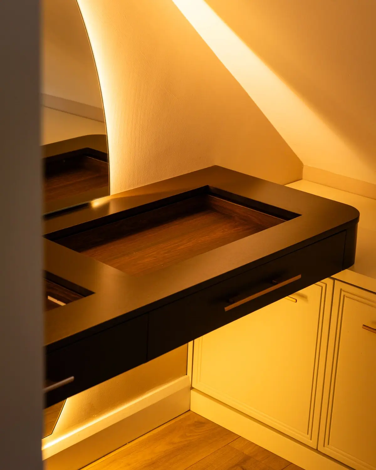 Dark stone basin with LED lighting