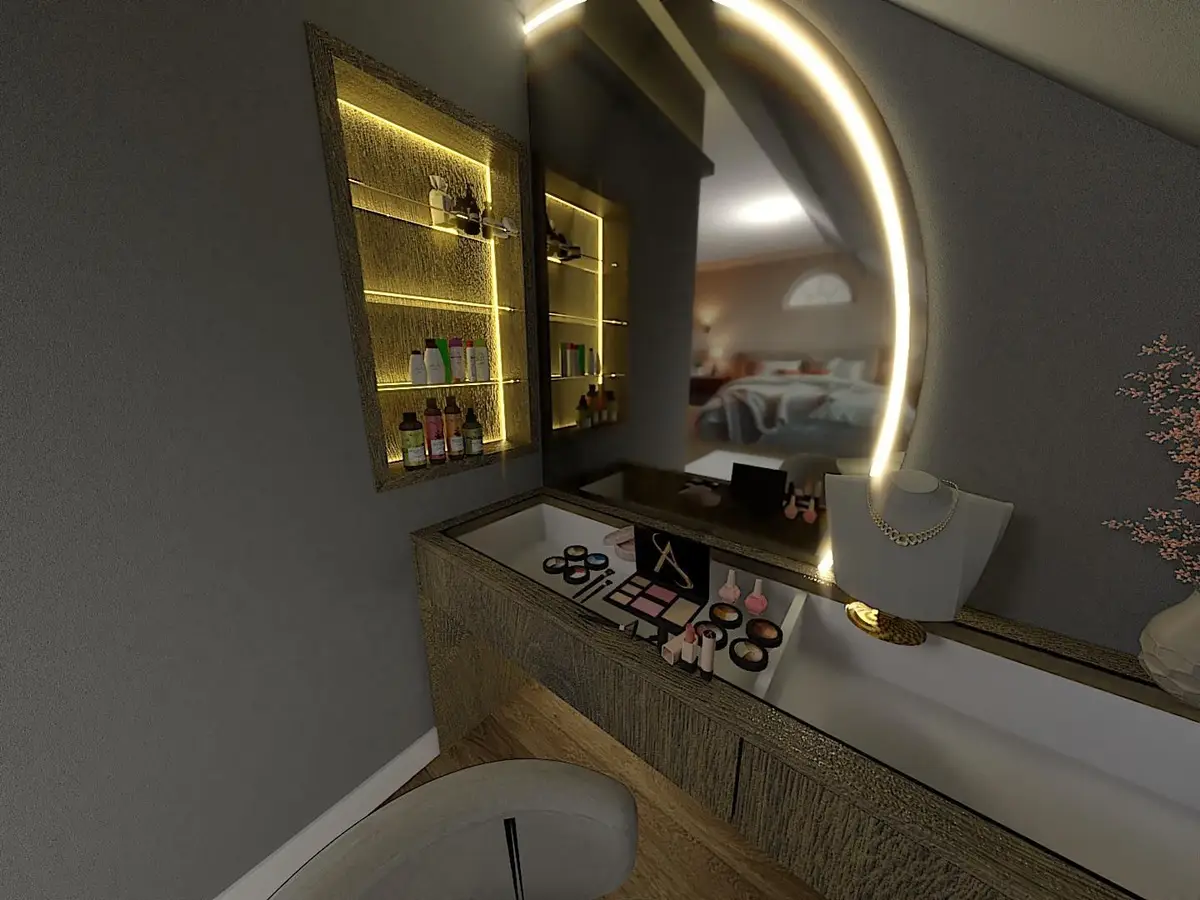 Dressing table and lit display joinery