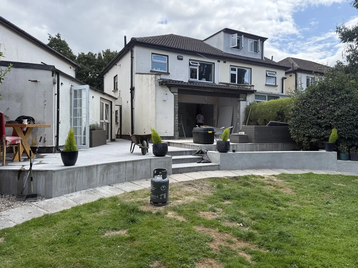 Raised patio with steps down to the lawn, Rathfarnham